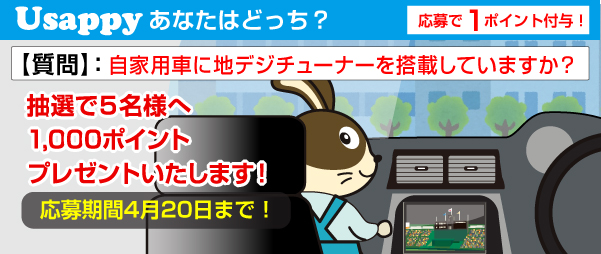 Usappyあなたはどっち? 自家用車に地デジチューナーを搭載していますか?